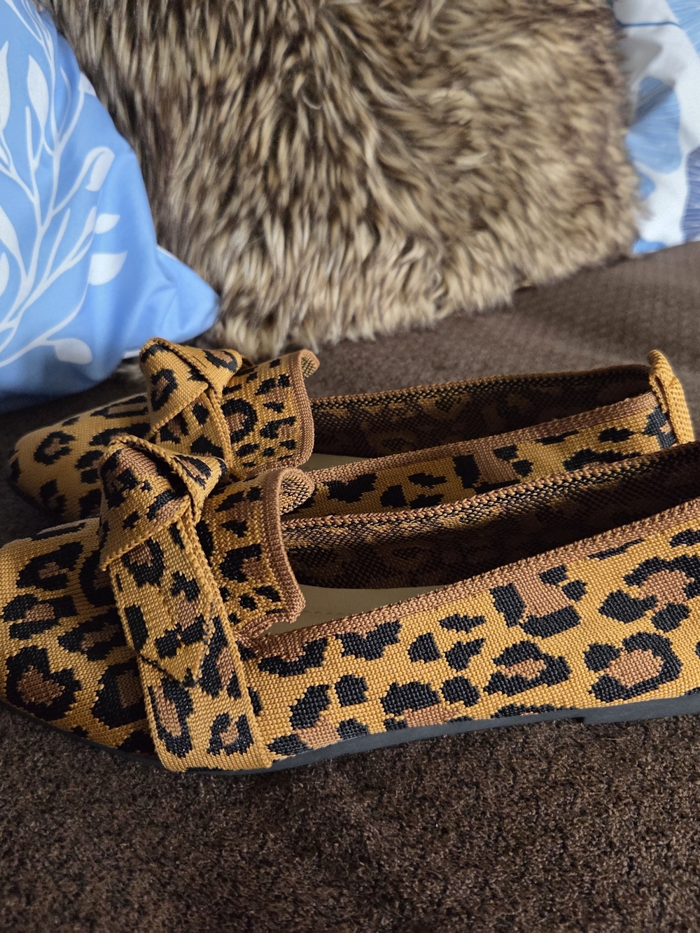 Leopard Print Bow Ballet Flats - Women
